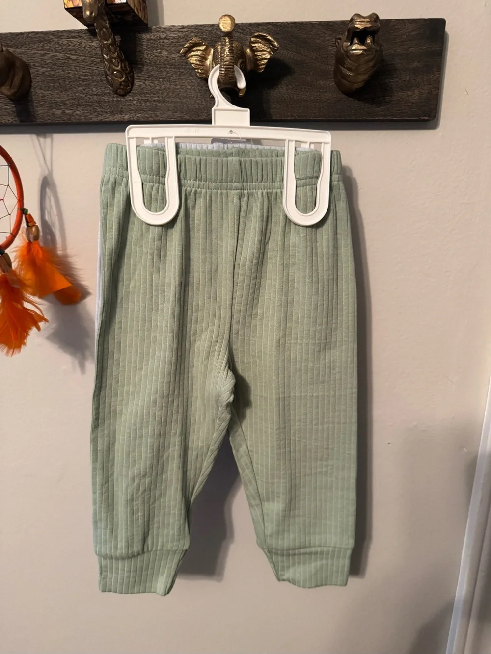 Carter's Light Blue and Sage Ribbed Baby Leggings